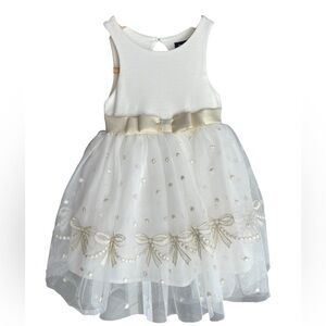 Zunie Gold Bow Tulle Layered Embroidered Bow Dress